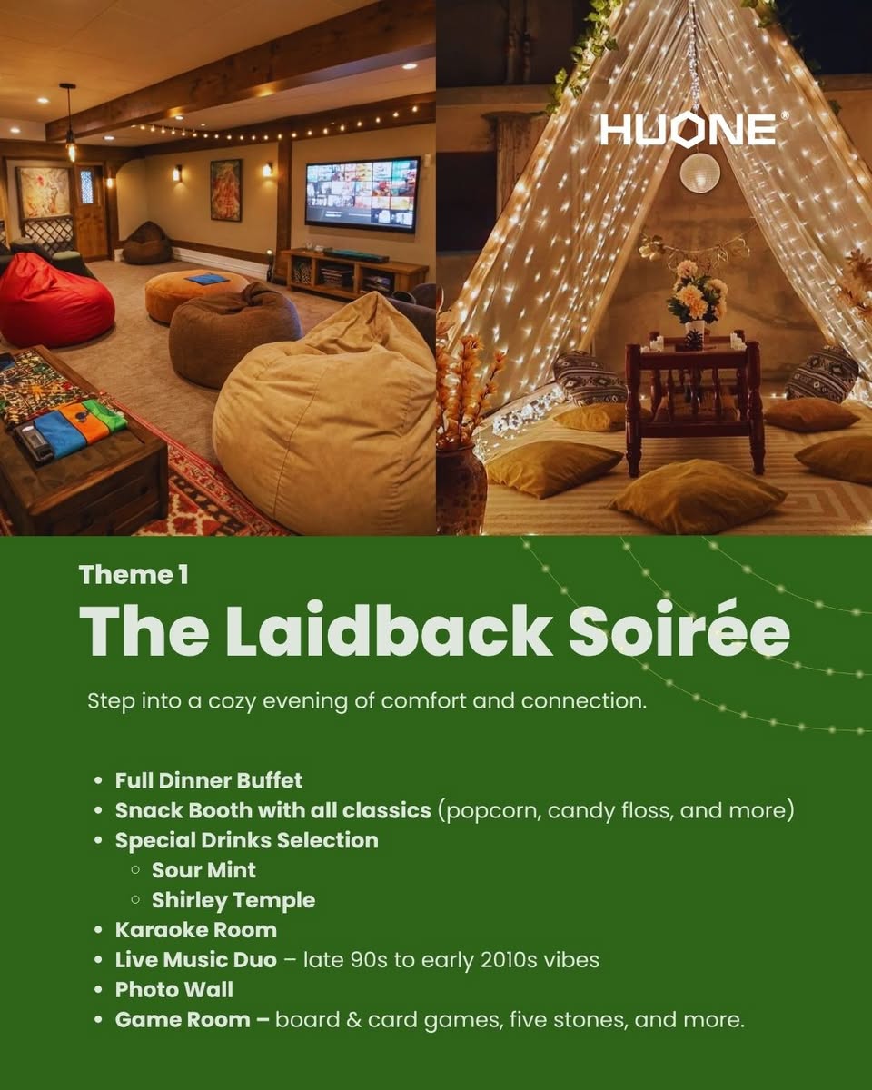 A vibrant and stylish setup for an evening of entertainment and dining.