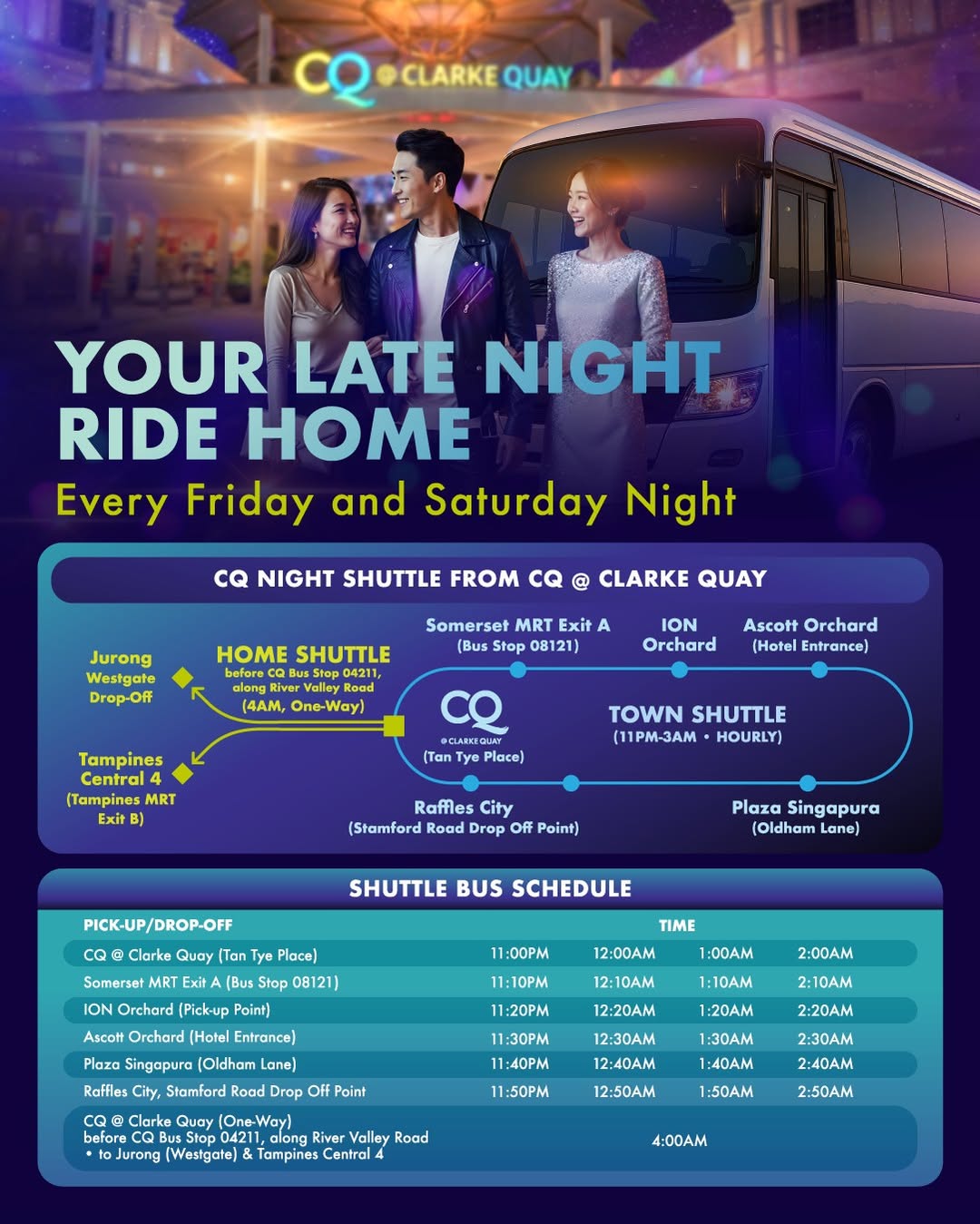 A vibrant night scene at Clarke Quay, showcasing lively establishments and people enjoying the evening.