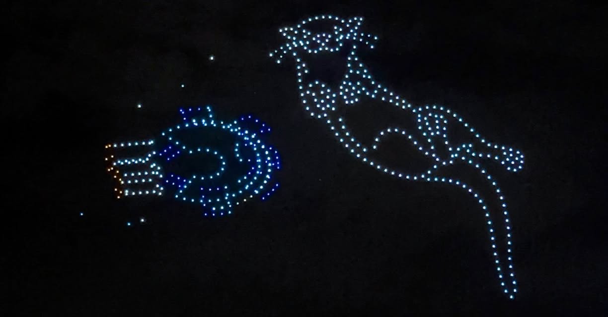 Dynamic drone formations showcasing a festive New Year's Eve countdown theme.