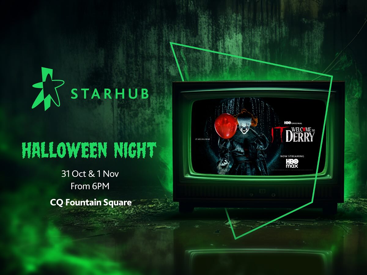 Halloween-themed decorations with the StarHub logo, hinting at a festive event.