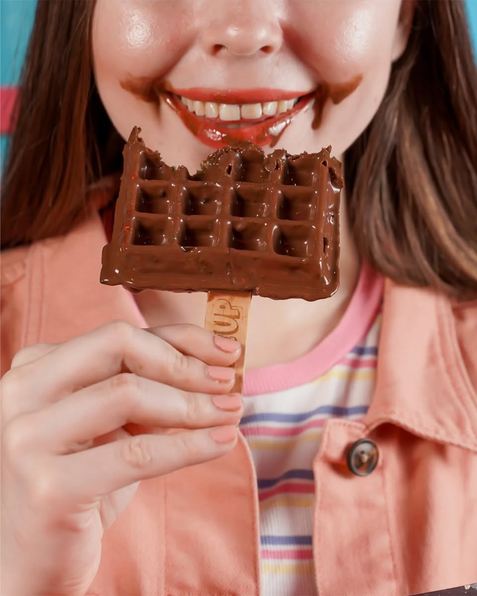 Close-up of crispy and fluffy waffle texture
