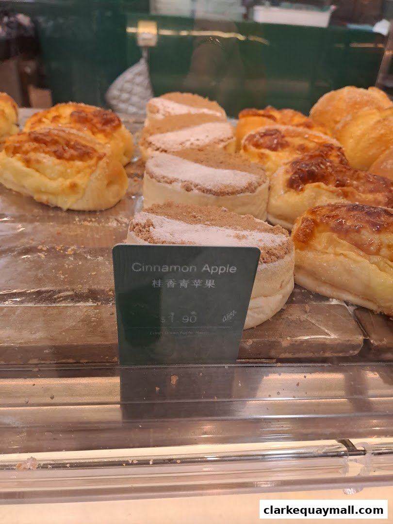 A display of freshly baked pastries and buns at Barcook Bakery.