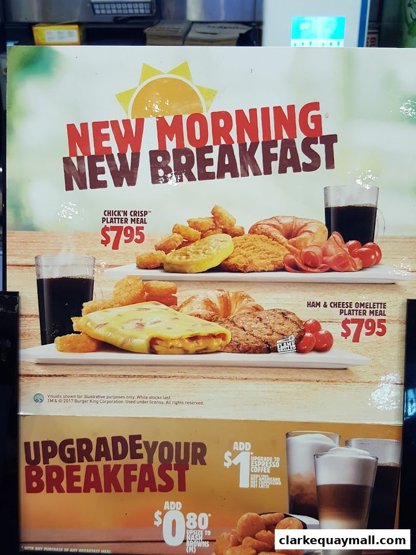 Burger King breakfast menu featuring two platter meals and upgrade options.