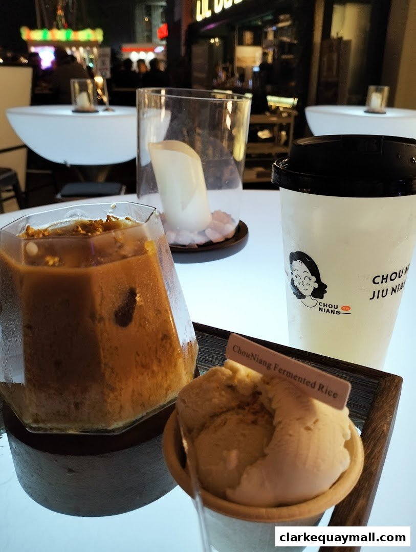 A refreshing iced drink and fermented rice ice cream served at Chou Niang Fermented Rice.