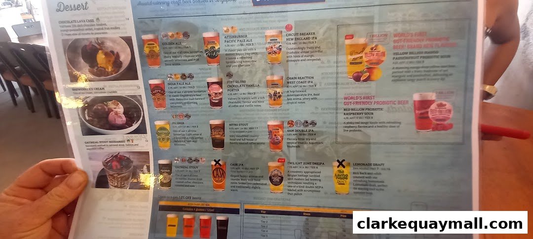 A menu featuring desserts and various craft beers with descriptions and prices.