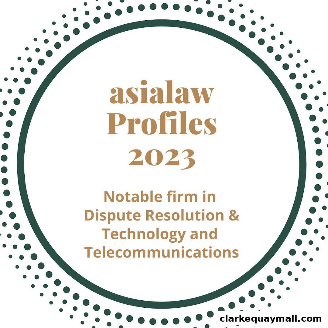 A graphic announcing 'asialaw Profiles 2023' and highlighting a notable firm in Dispute Resolution & Technology.