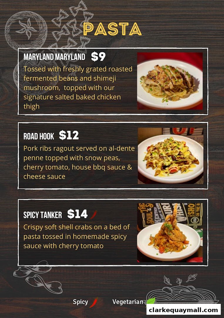 A menu featuring three pasta dishes with descriptions and prices.