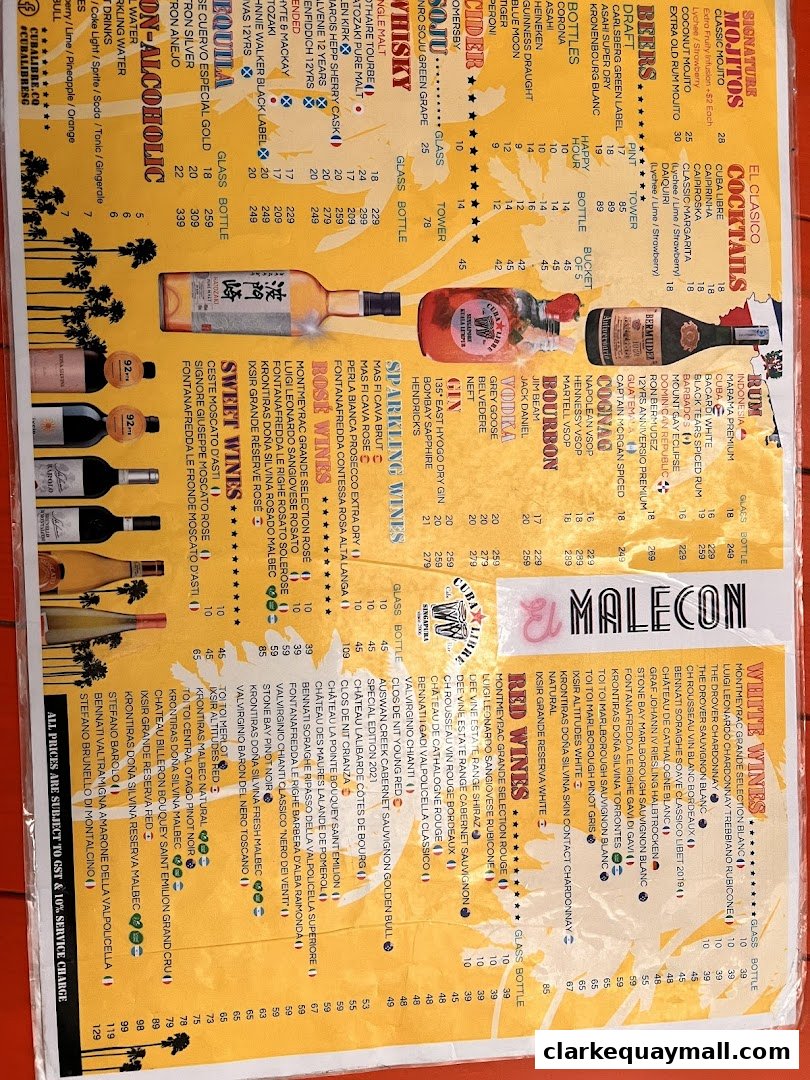 A menu for Cuba Libre Cafe Bar featuring a wide selection of drinks and wines.