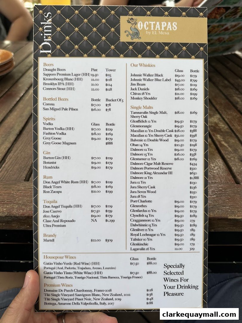 A menu for El Mesa Filipino Seafood Grill featuring a wide selection of drinks.