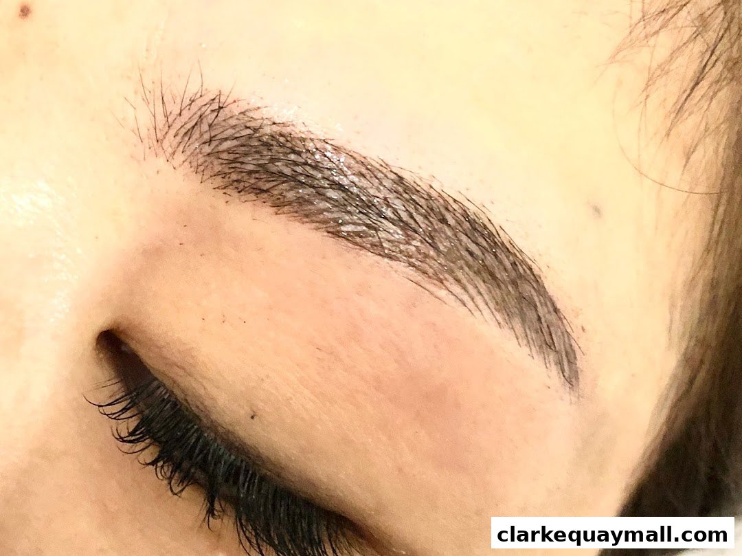Close-up of a perfectly shaped and filled eyebrow with natural-looking strokes.