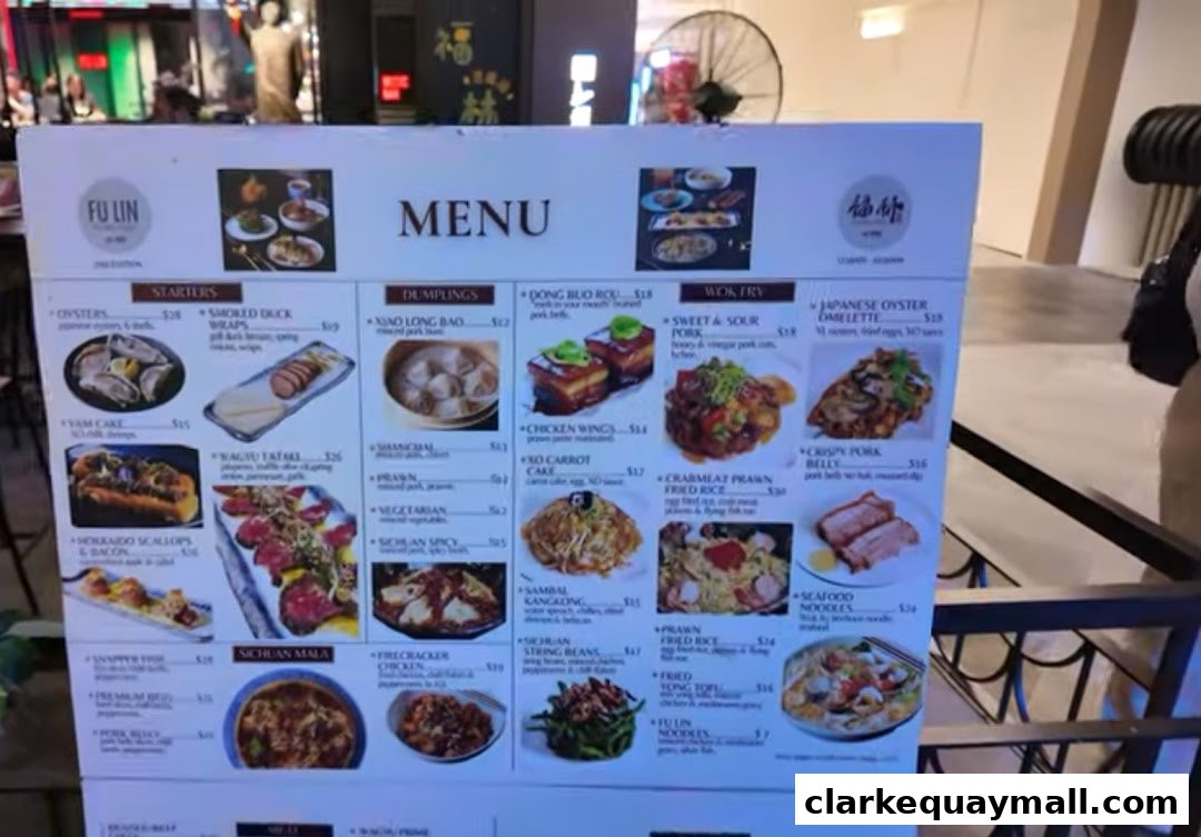 A menu board displaying various Chinese dishes with images and prices.