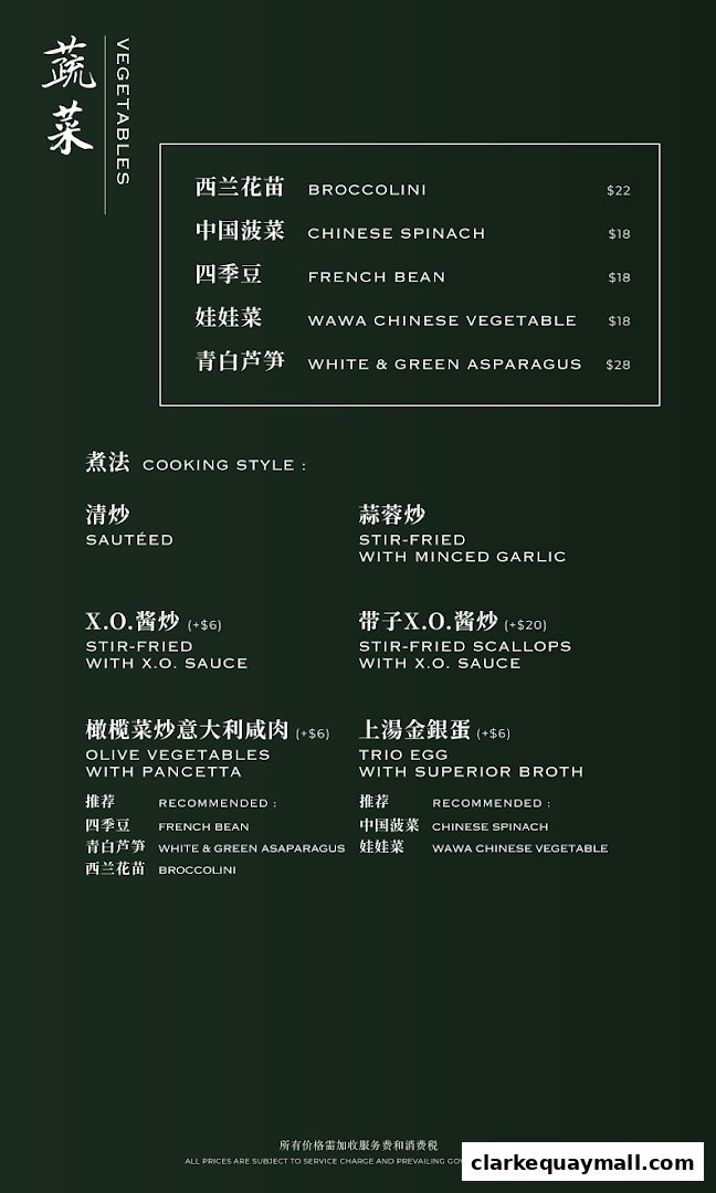 A menu from Fu Yuan Teochew Dining featuring vegetable dishes and cooking styles.