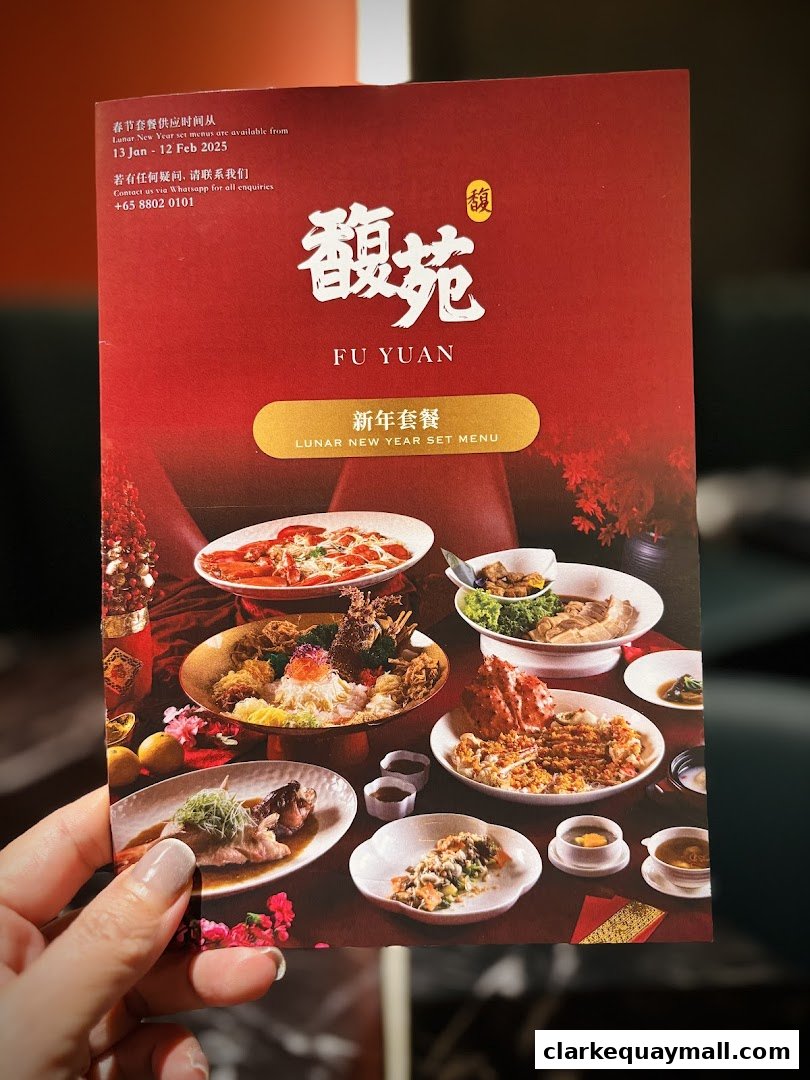 A menu for Fu Yuan Teochew Dining featuring a Lunar New Year set menu with various dishes.