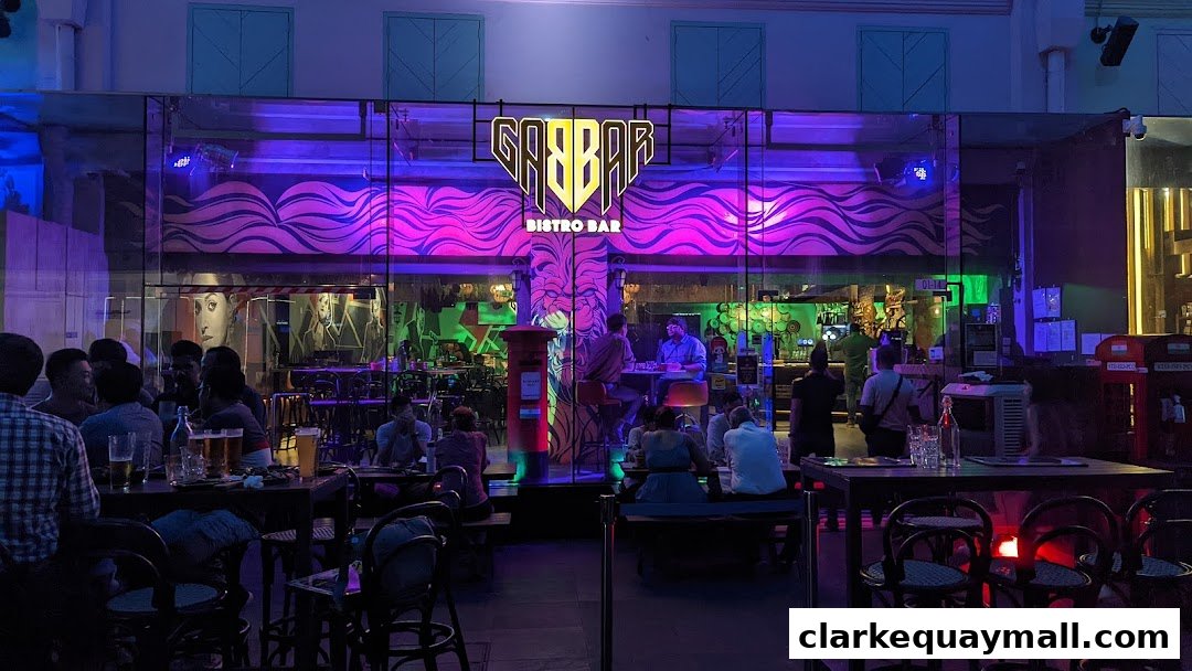 Gabbar Bistro Bar at Clarke Quay with patrons seated inside and outside.