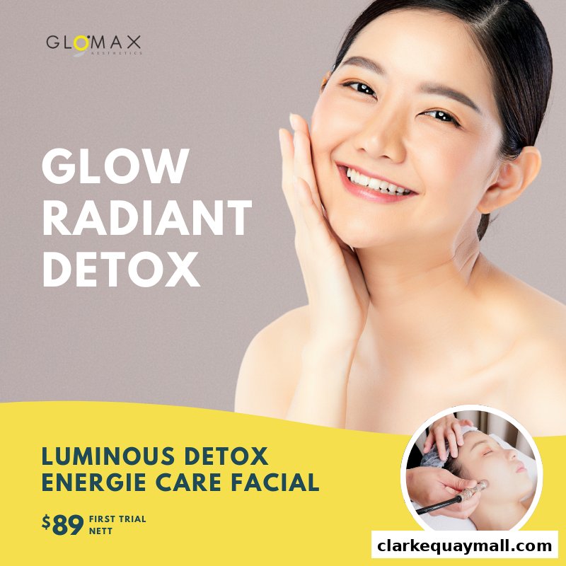 A smiling woman with clear skin, promoting a facial treatment with a price offer.
