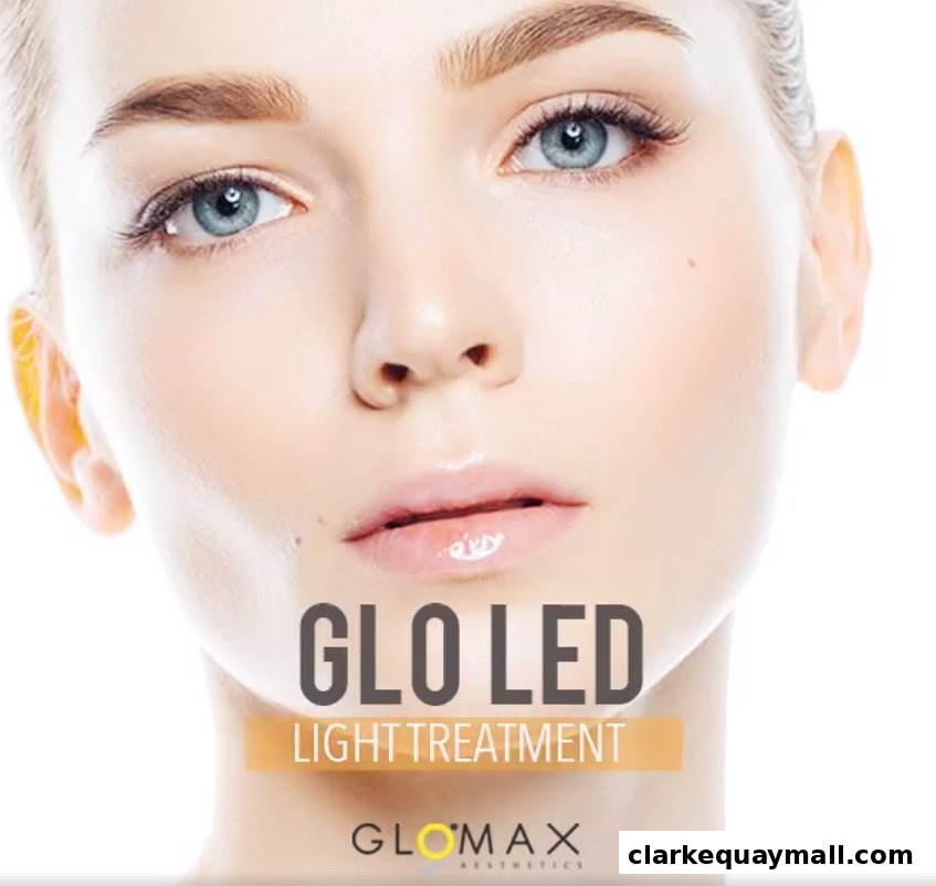 Close-up of a woman's face with text overlay promoting a light treatment.