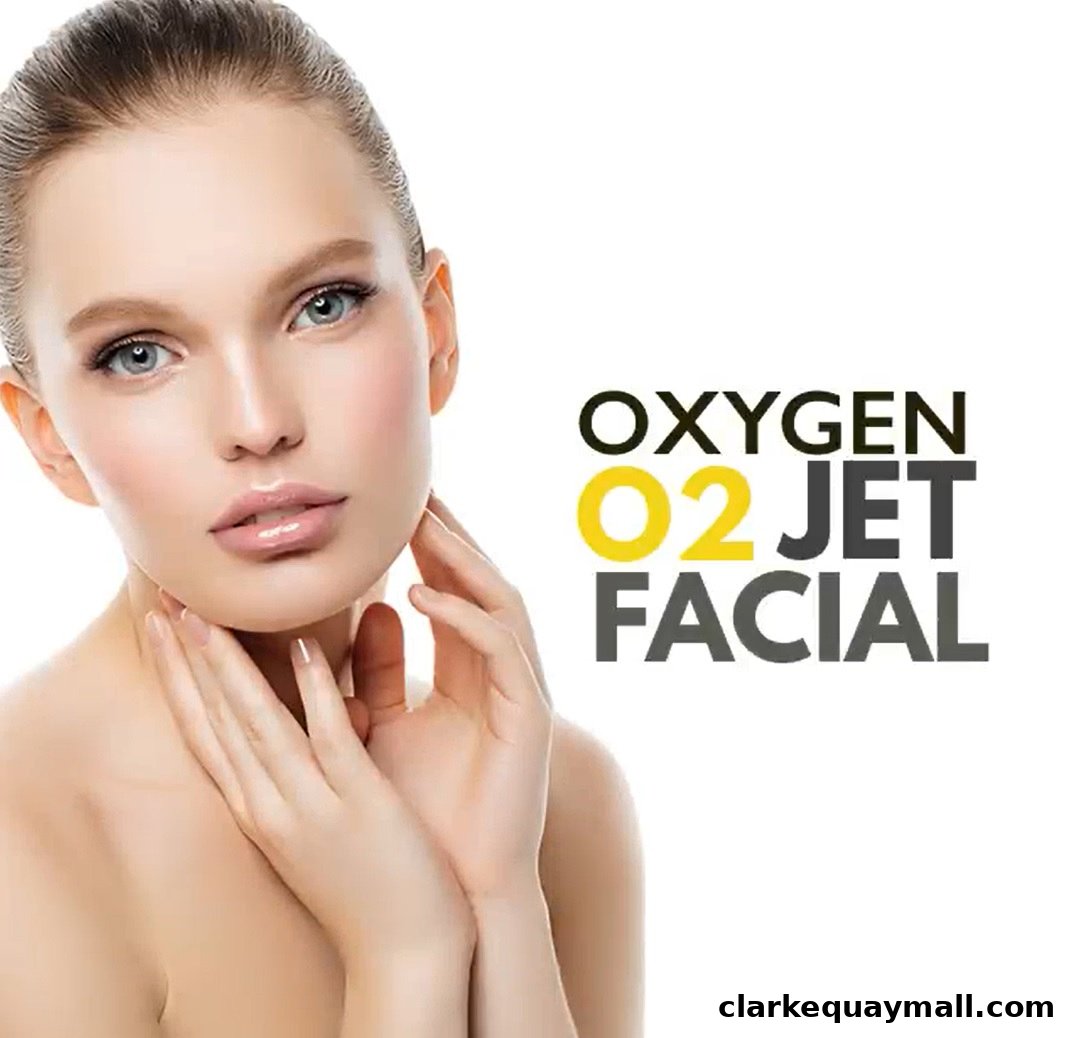 A woman's face with text promoting an Oxygen O2 Jet Facial treatment.