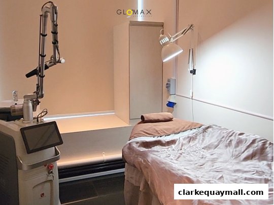 A treatment room with a laser machine and a bed, ready for aesthetic procedures.