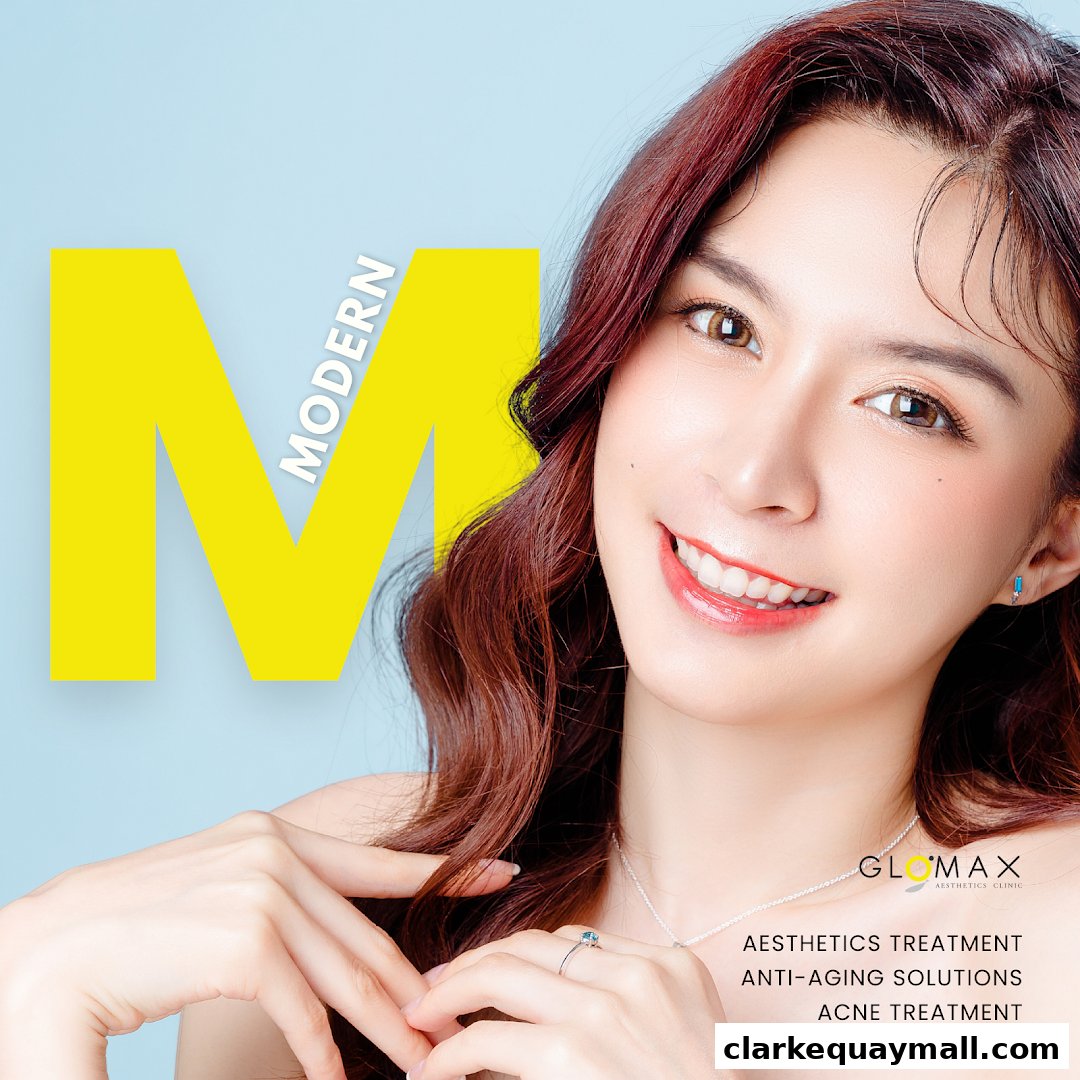 A smiling woman with glowing skin, promoting aesthetic treatments and solutions.