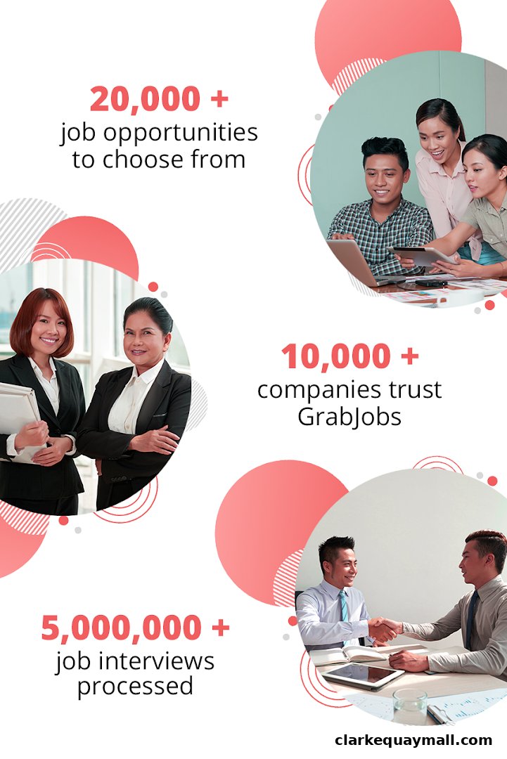 Infographic highlighting GrabJobs' extensive job opportunities, processed interviews, and trusted companies.