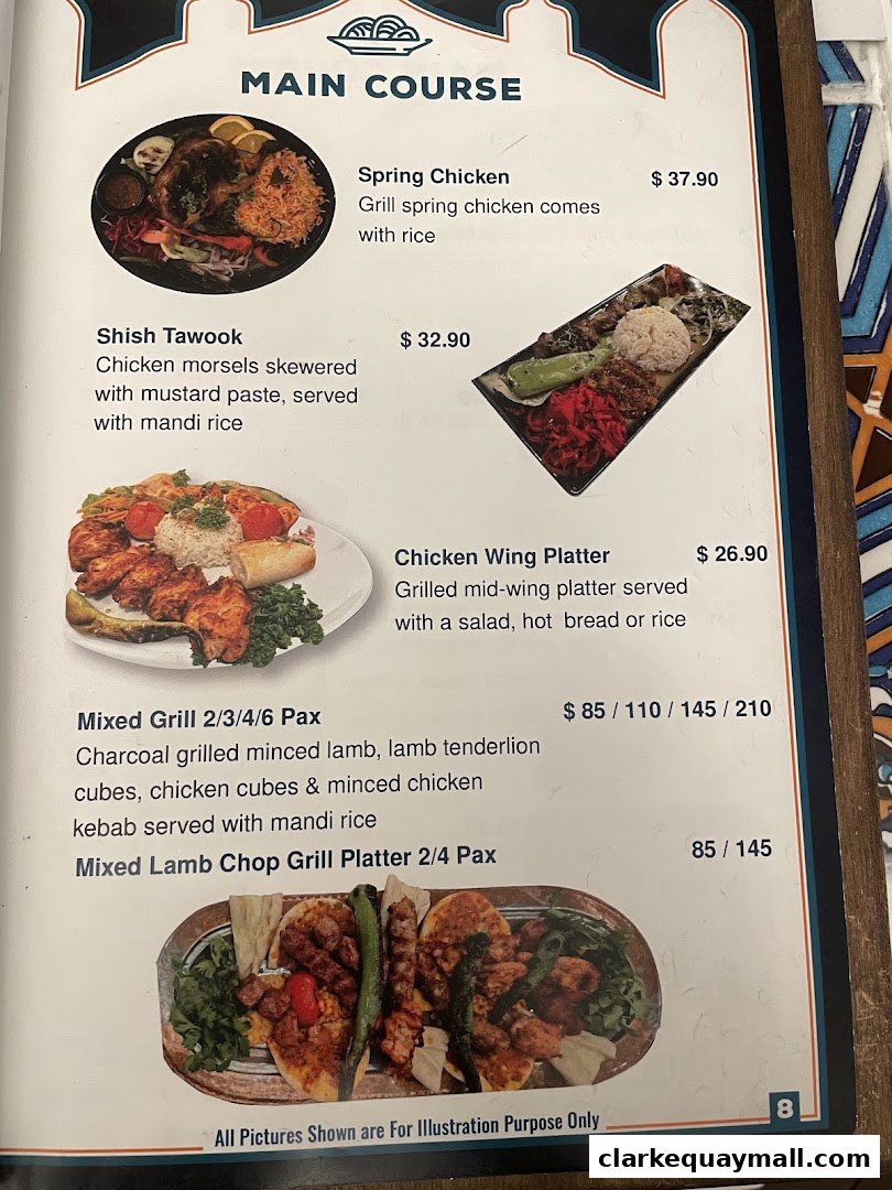 A menu page from Grand Konak Turkish and Lebanese Restaurants featuring main courses.