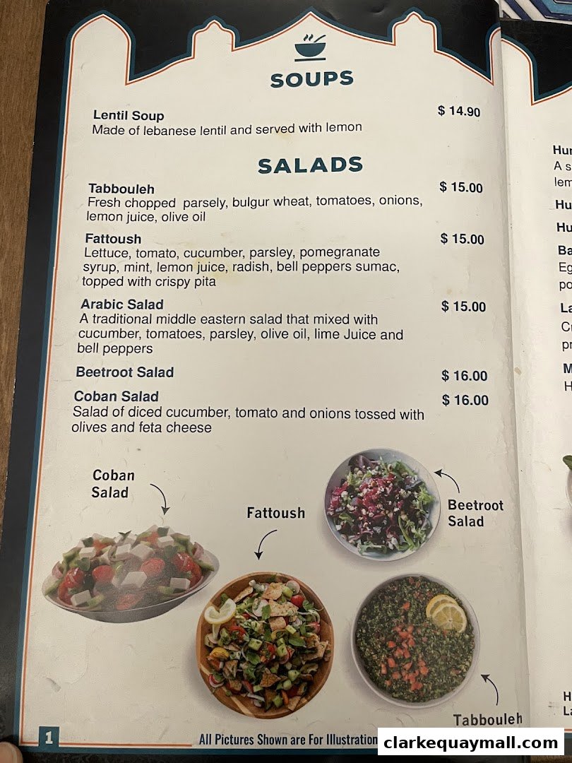 A menu page from Grand Konak featuring soups and salads with prices and descriptions.