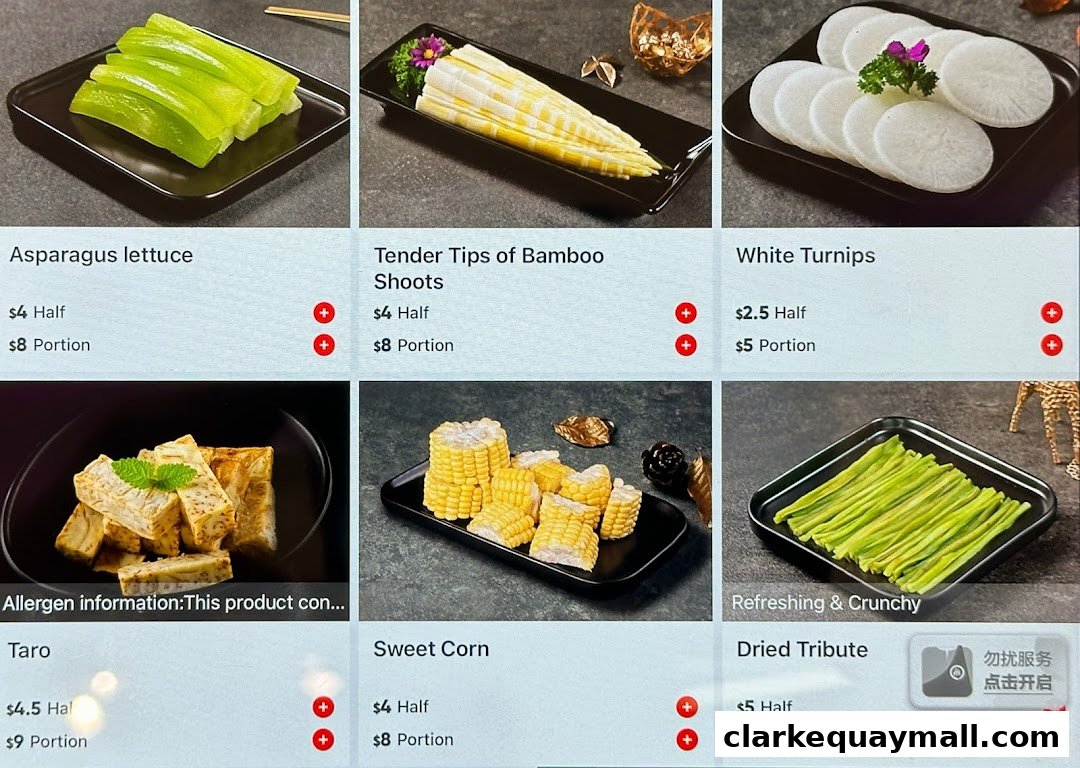 A display of various fresh vegetables and ingredients for hot pot.