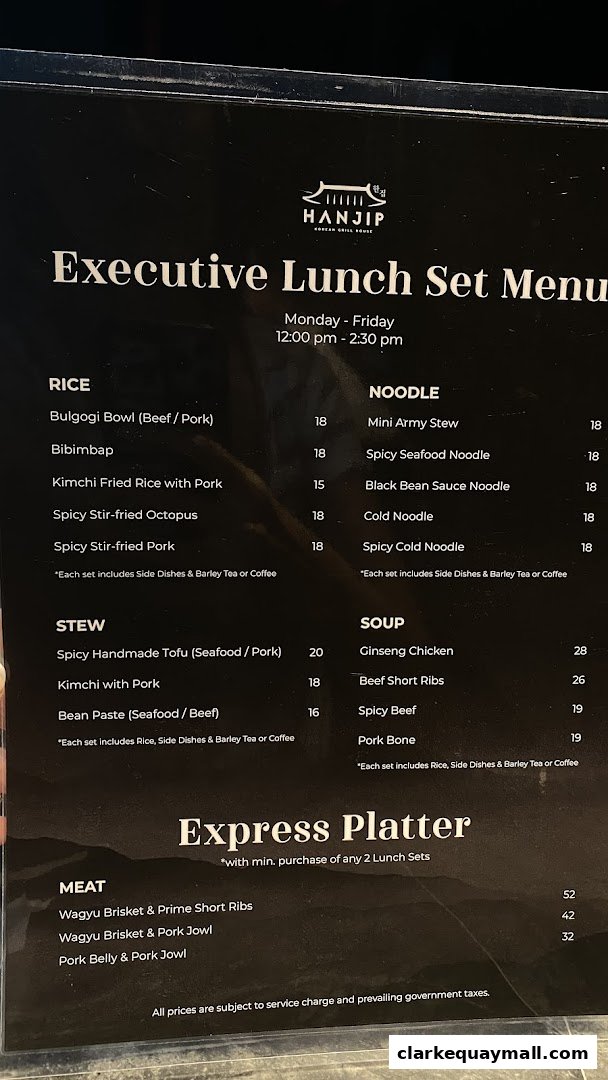 A menu for Hanjip Korean Grill House's Executive Lunch Set Menu.