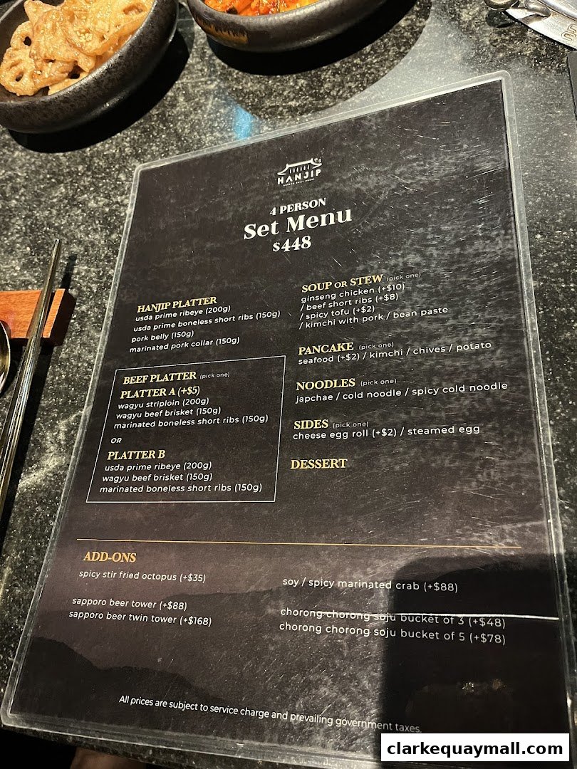 A Hanjip Korean Grill House set menu for 4 people priced at $448.