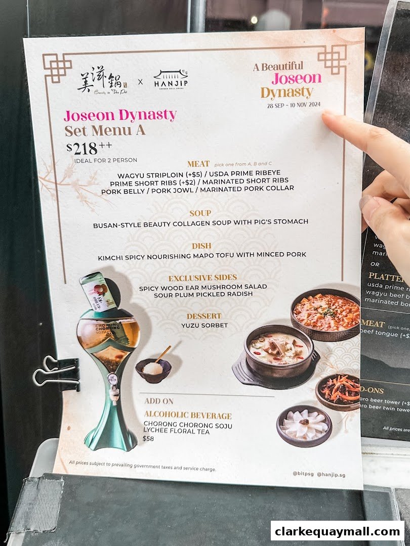 A menu for Hanjip Korean Grill House's Joseon Dynasty Set Menu A.