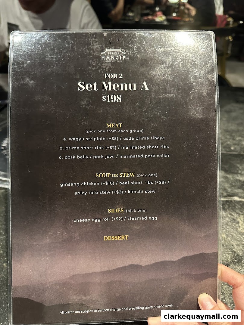 A menu for Hanjip Korean Grill House, featuring Set Menu A for two people.