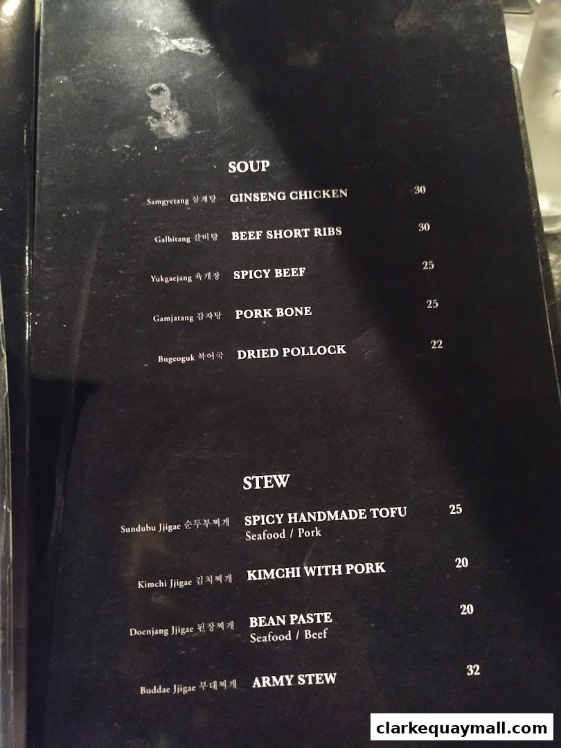 A menu from Hanjip Korean Grill House featuring soups and stews with prices.