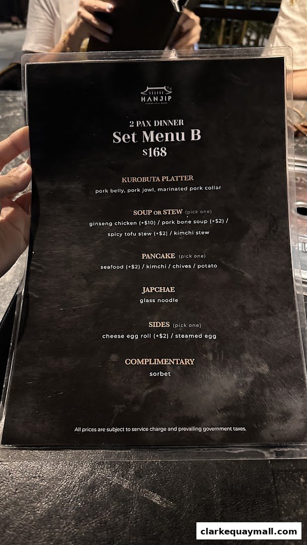 A menu for Hanjip Korean Grill House's 2 Pax Dinner Set Menu B.