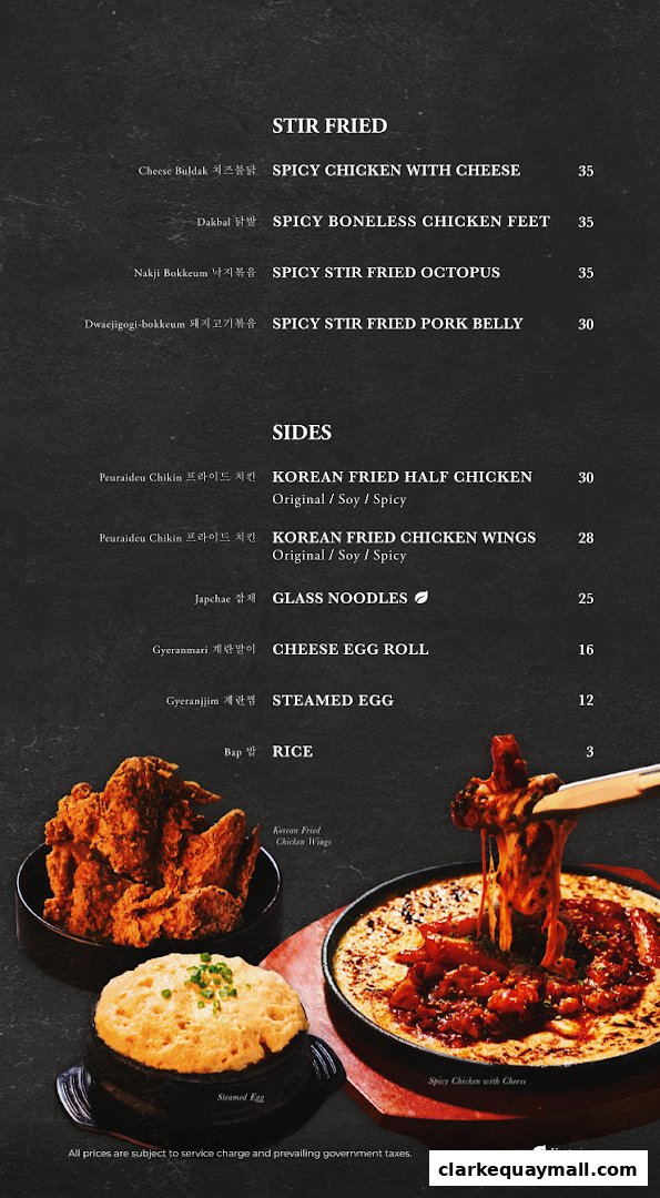 A menu from Hanjip Korean Grill House featuring stir-fried dishes and sides with prices.