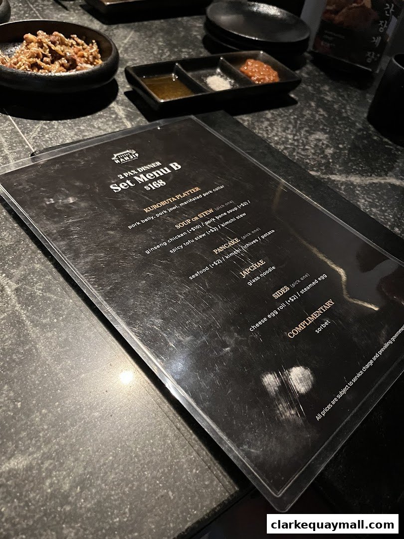 A menu for Hanjip Korean Grill House's Set Menu B, featuring Korean dishes and sides.