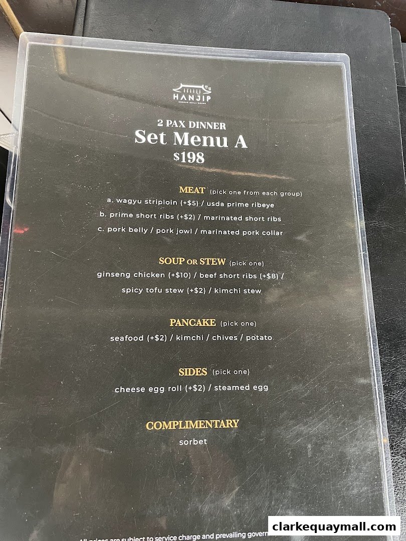 A menu for Hanjip Korean Grill House's Set Menu A for 2 people.