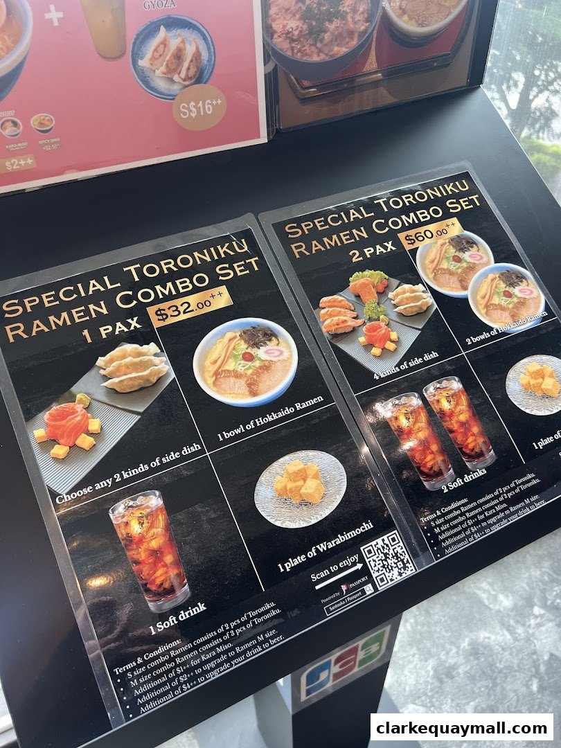 A menu display for Hokkaido Ramen Santouka's Special Toroniku Ramen Combo Sets.