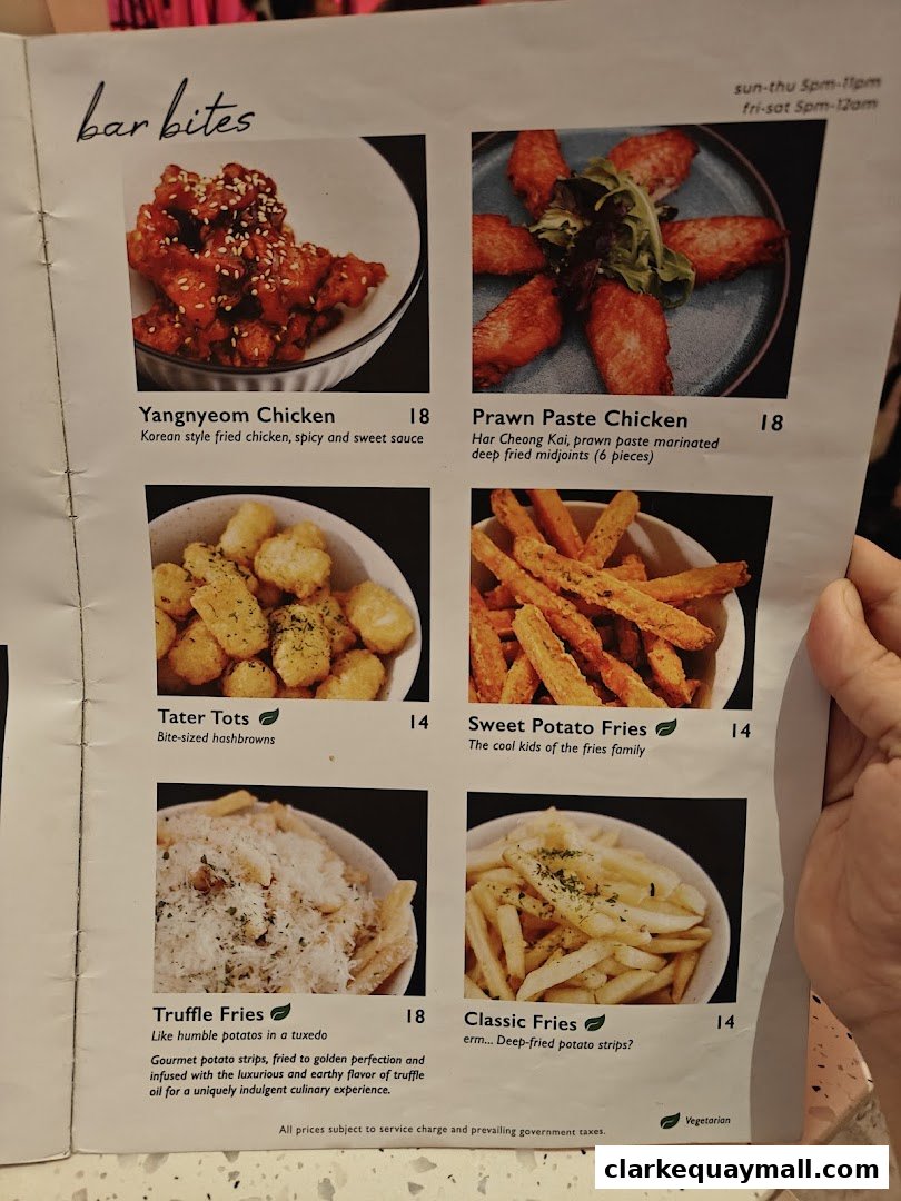A menu page showcasing various bar bites with enticing descriptions and prices.