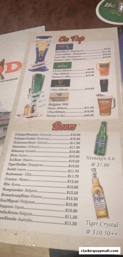 A menu featuring various beers on tap and bottled beers with prices.