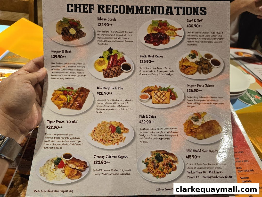 A menu featuring chef's recommendations with pictures and descriptions of various dishes.
