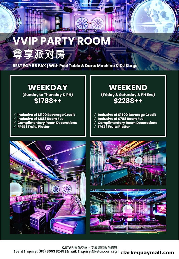 Luxurious VVIP party room with plush seating, pool table, and DJ stage, illuminated by vibrant lighting.