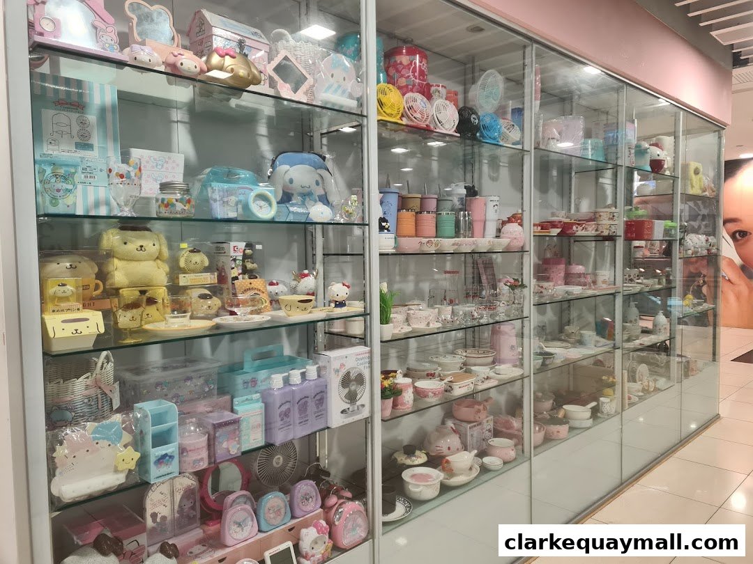 Display shelves filled with cute character-themed homeware and gifts.