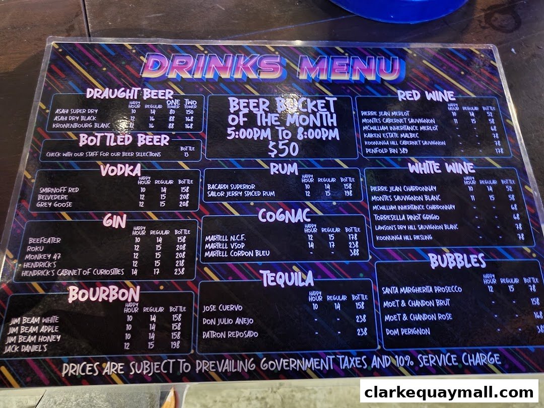 A drinks menu for Level Up, featuring various beers, vodkas, gins, bourbons, rums, cognacs, tequilas, wines, and bubbles.