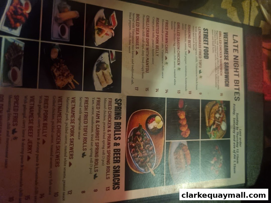 A menu from Little Saigon featuring Vietnamese street food and late-night bites.