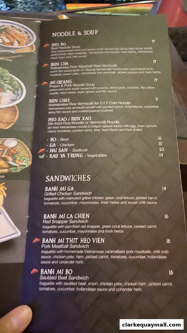 A menu from Little Saigon featuring Vietnamese noodle soups and sandwiches.