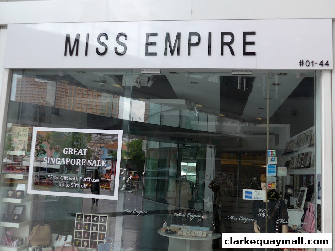 The storefront of Miss Empire, featuring a 'Great Singapore Sale' promotion and various merchandise.