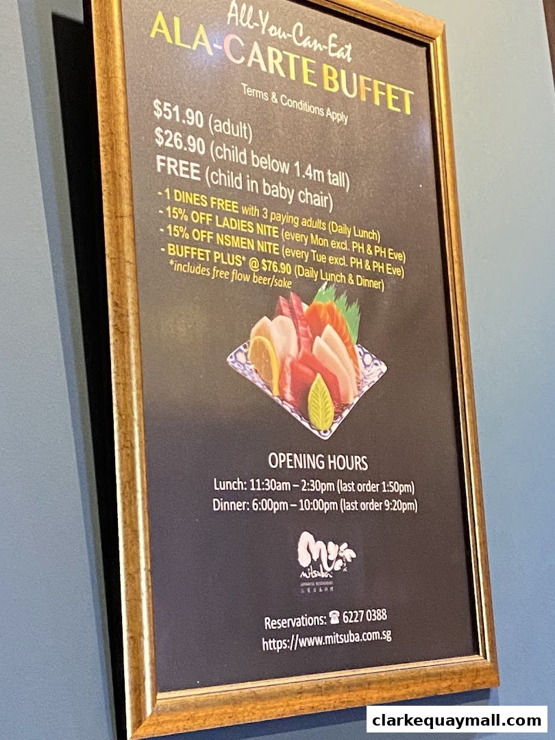 A framed menu for Mitsuba Japanese Restaurant's All-You-Can-Eat Ala-Carte Buffet.