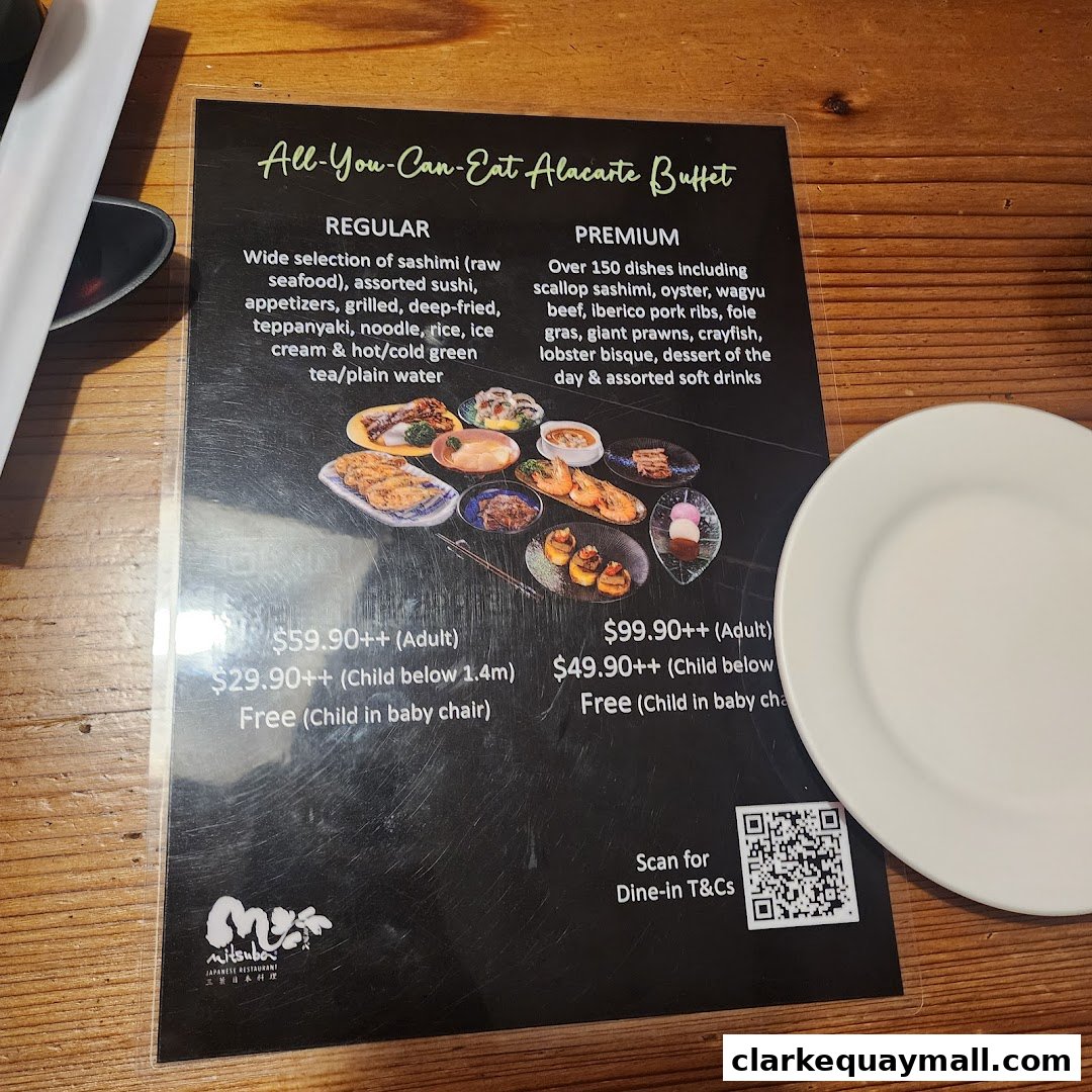 A menu for Mitsuba Japanese Restaurant's All-You-Can-Eat Alacarte Buffet.