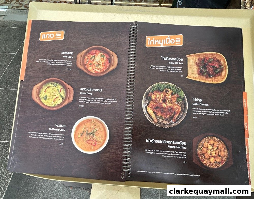 A menu from Nana Thai Royale Clarke Quay featuring Thai curries and chicken dishes.