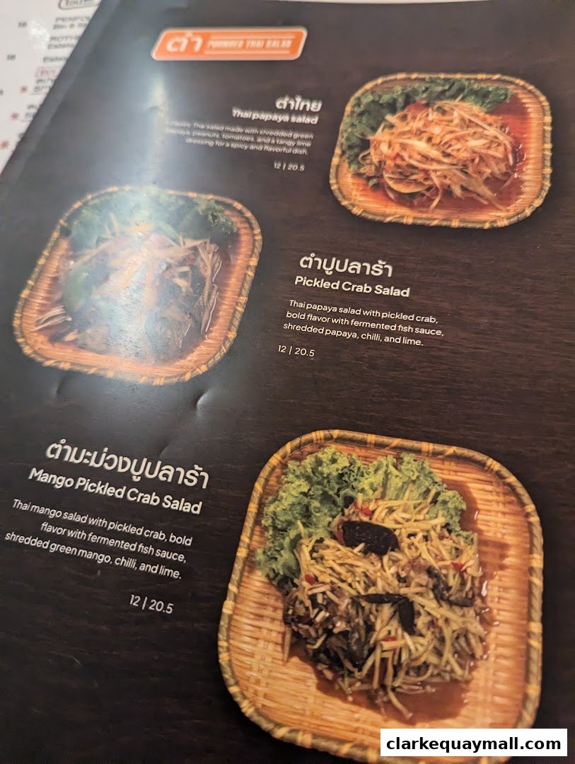 A menu page from Nana Thai Royale featuring three Thai salads with accompanying images.